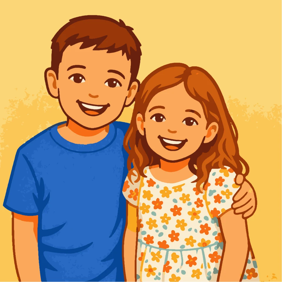 Le résultat en couleurs — Portrait de deux enfants