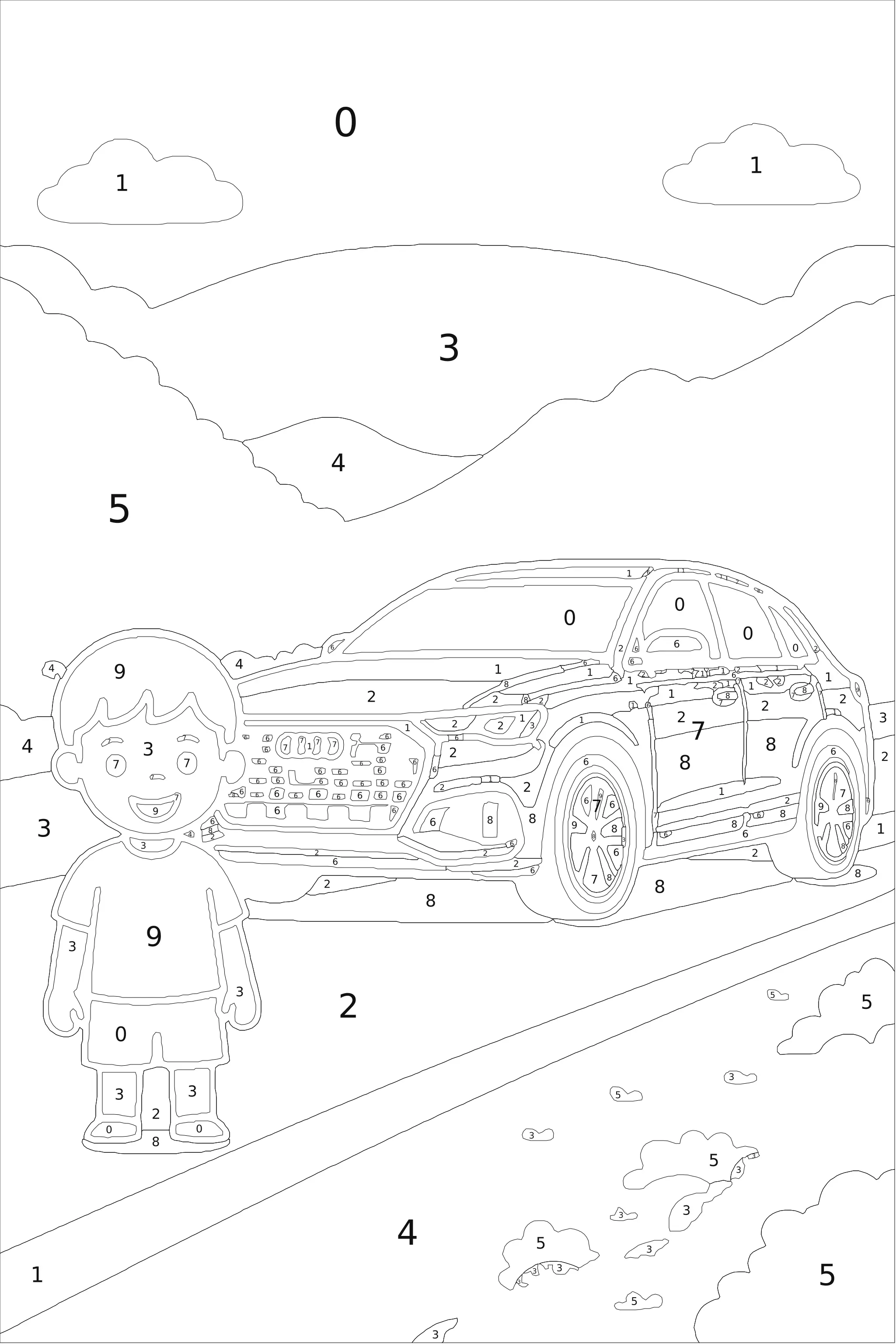 Grille de coloriage mystère à imprimer (voiture)