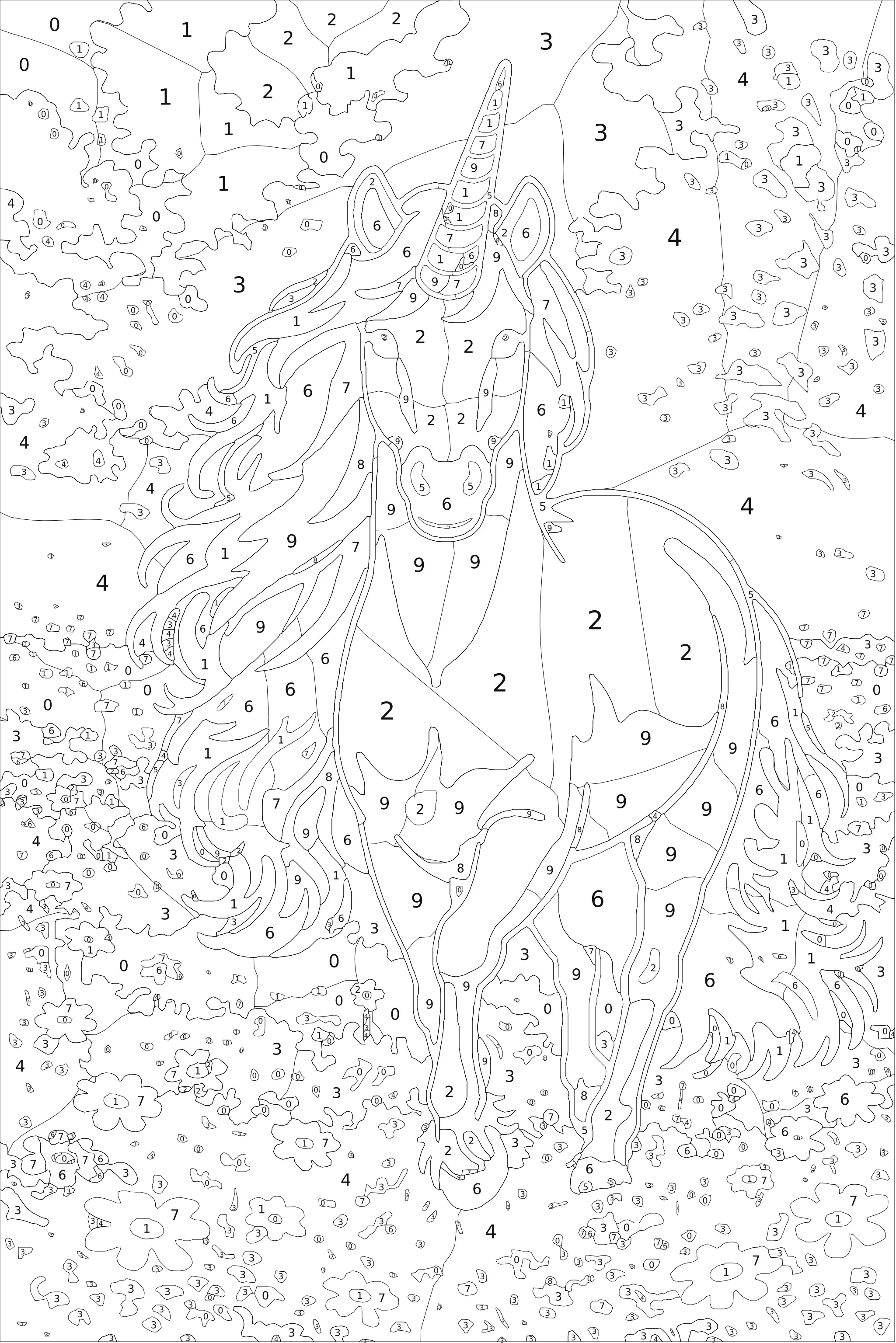 Grille de coloriage mystère à imprimer (licorne)